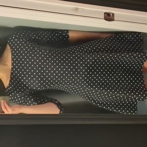 Navy blue polka dot half sleeve short dress